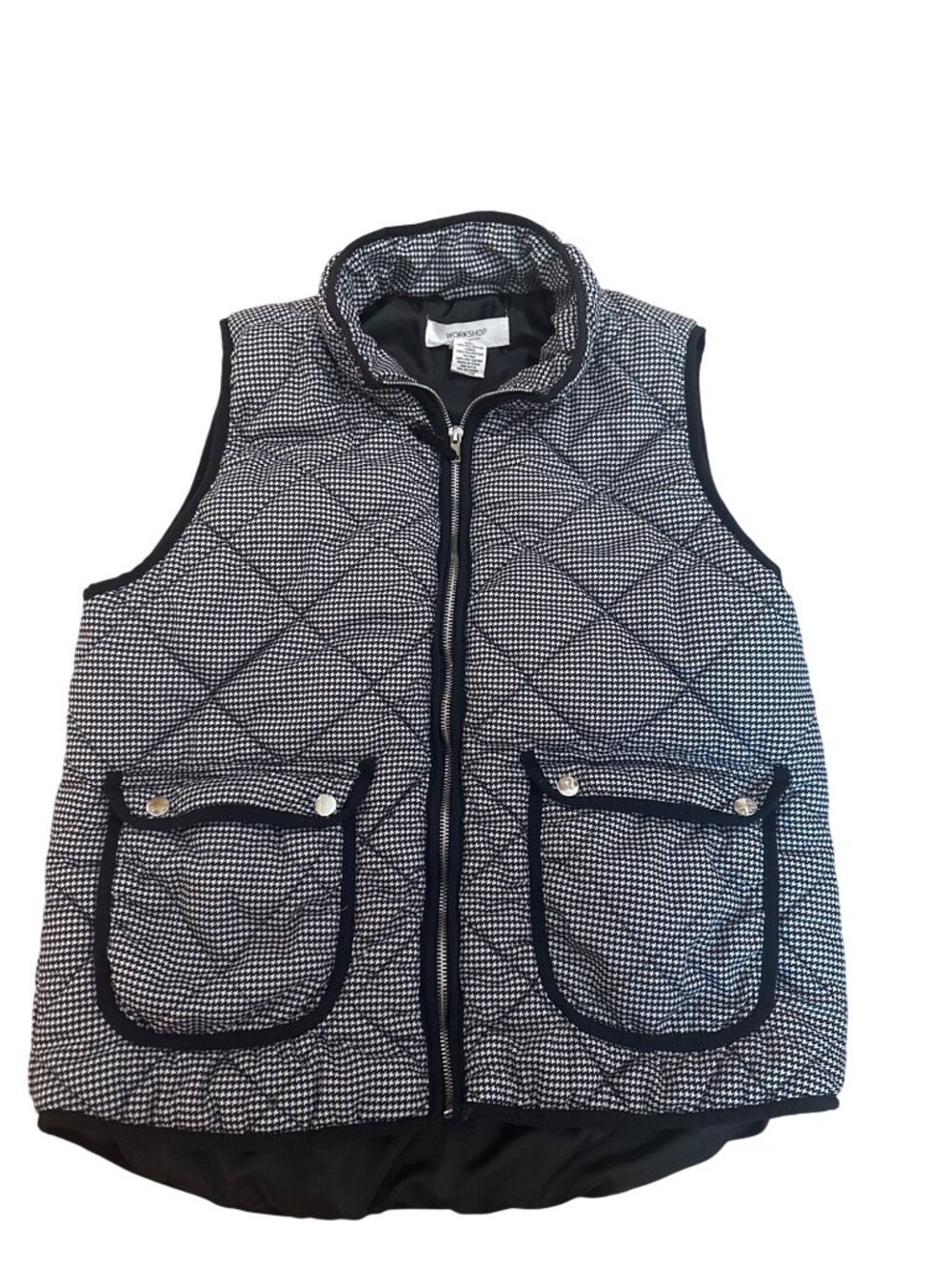 Workshop Republic Clothing Puffer Vest L Houndstooth Pockets & Zipper Preppy